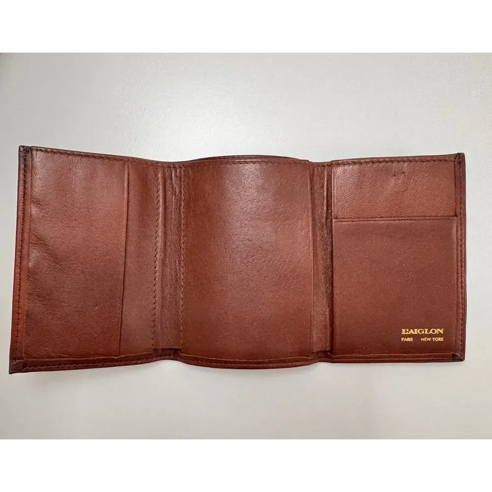 VINTAGE L'Aiglon Paris New York Antelope Leather Trifold Wallet Cognac Brown